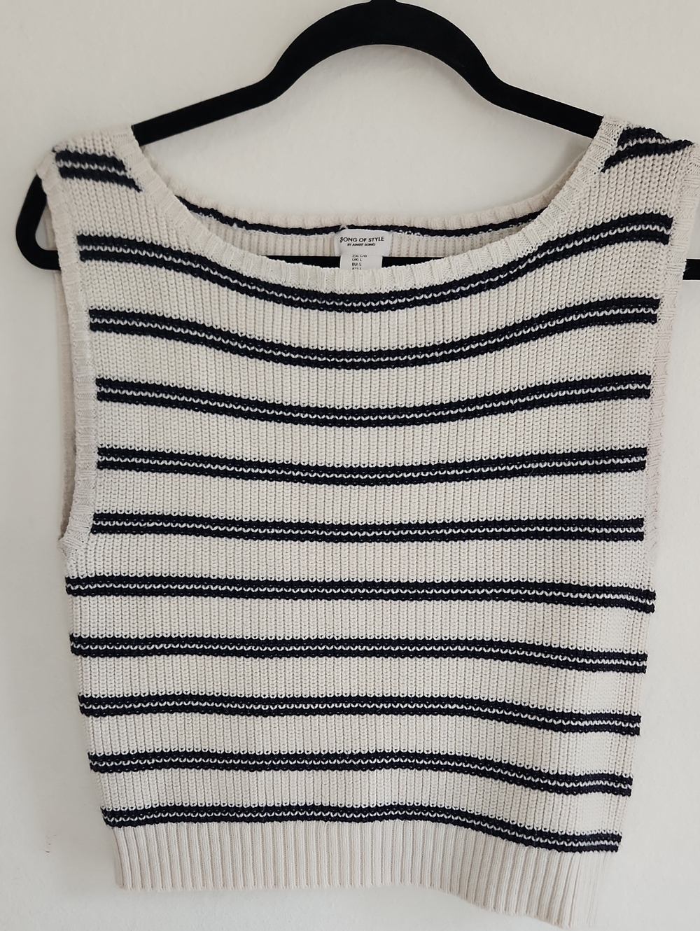 Song of Style White Coastal Parisian Striped Sleeveless Knit Sweater Top Size S